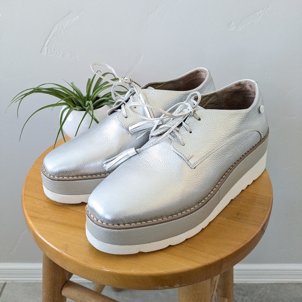 Bon Bonite Leather Silver Platform Women's Shoes